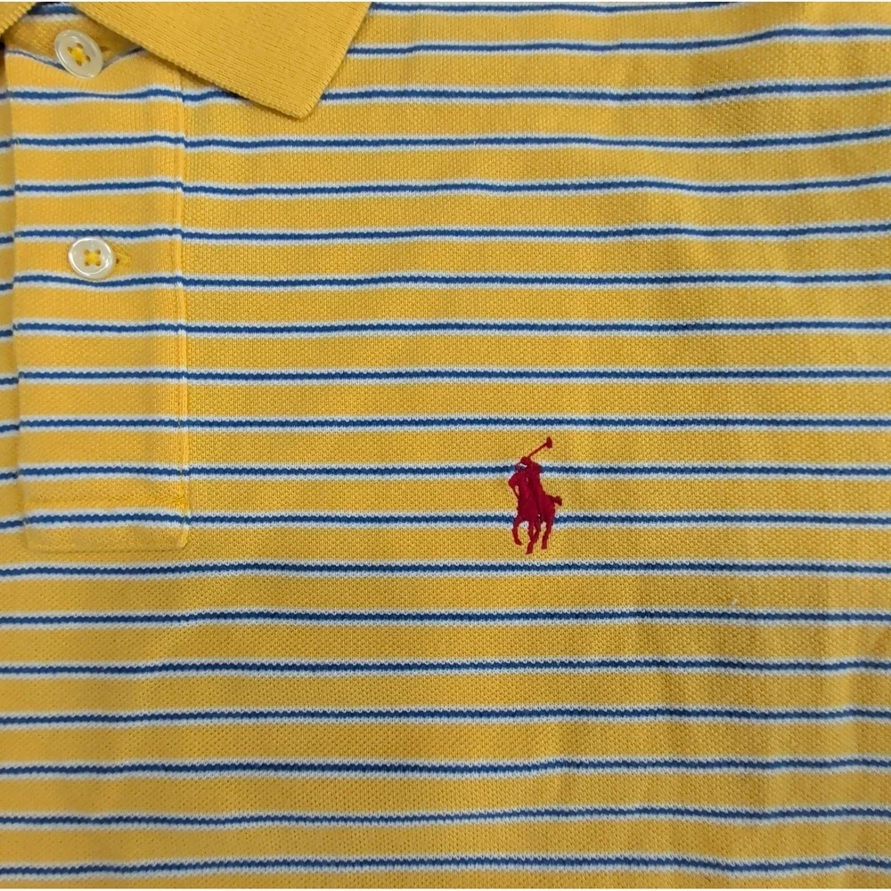 VTG Ralph Lauren Polo Shirt Mens Large Yellow Blue Striped Red Pony Preppy L
